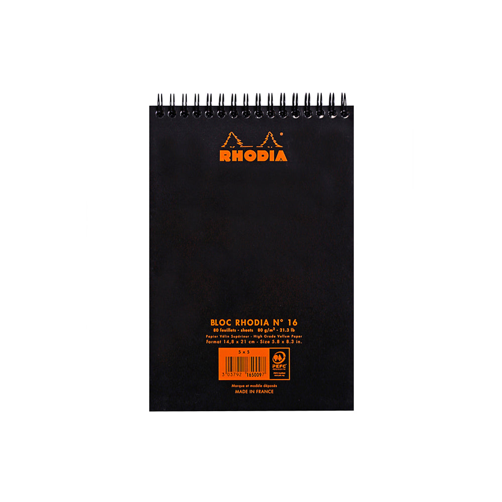 Wirebound Notepad A5 Grid Black