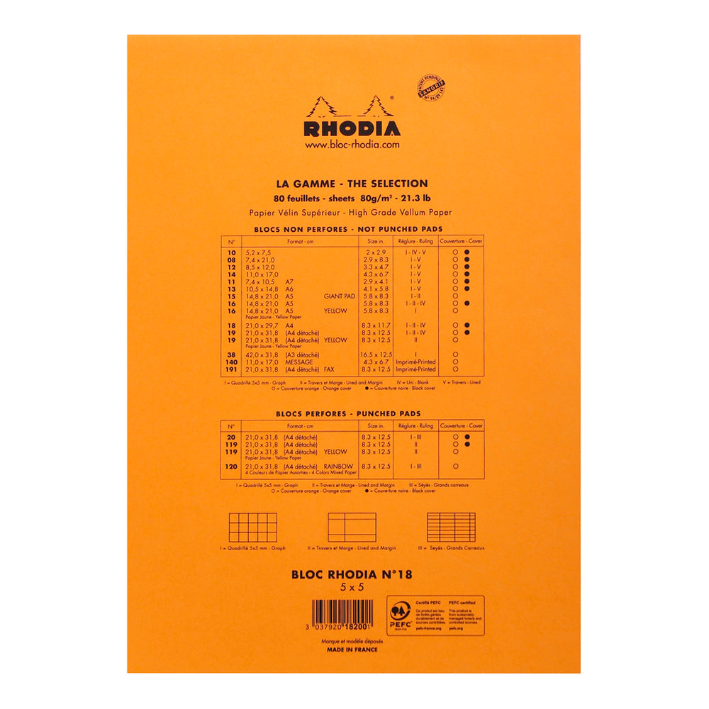 No. 18 Head Stapled Notepad A4 Grid Orange