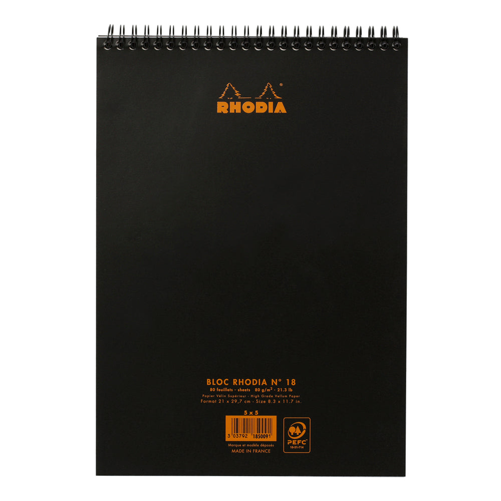 Wirebound Notepad A4 Grid Black