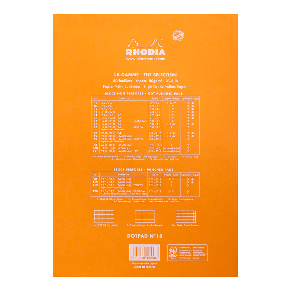 No. 18 Head Stapled Notepad A4 Dot Grid Orange