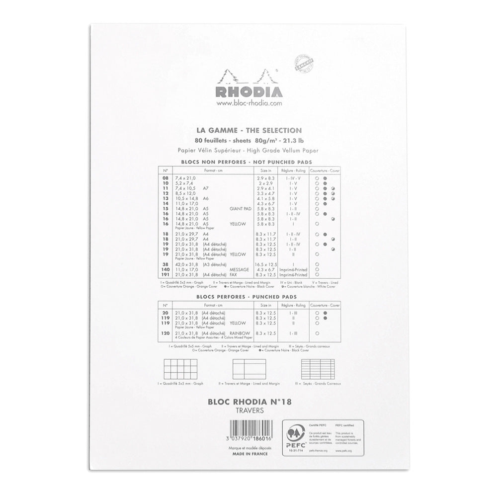 No. 18 Head Stapled Notepad A4 Lined with Margin White