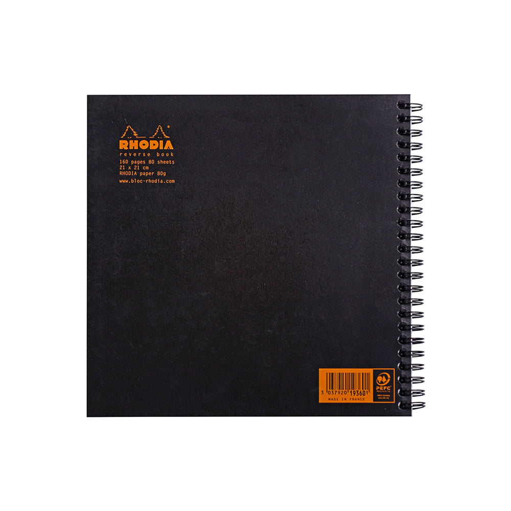 Reverse Book Wirebound 2-in-1 Notepad & Notebook 21cm x 21cm Grid Black
