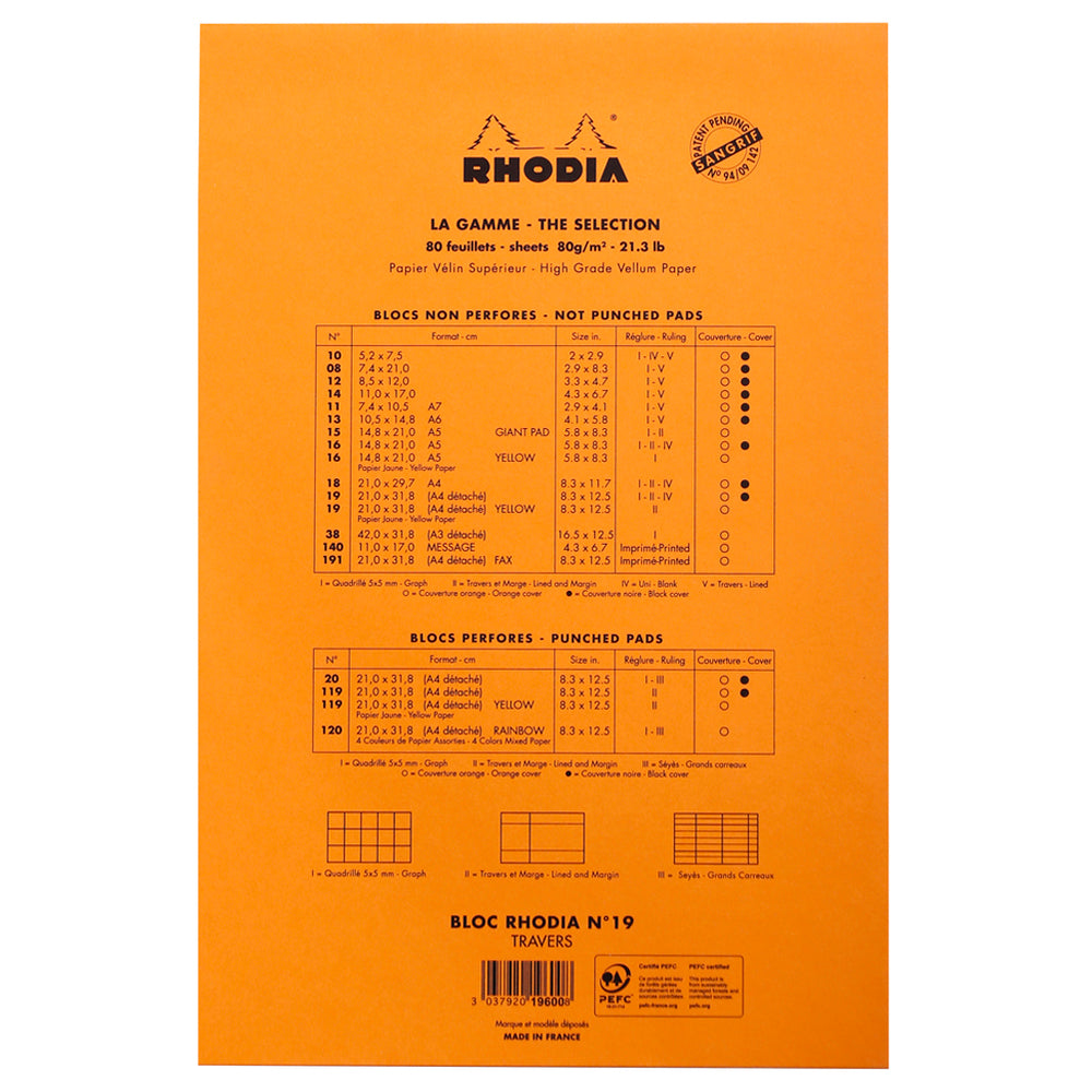 No. 19 Head Stapled Notepad A4+ Lined + Margin Orange