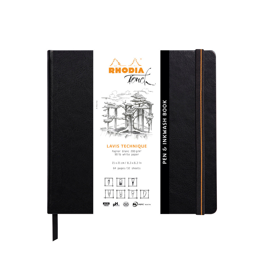 Rhodia Touch Pen & Inkwash Book Hardcover Square 21cm x 21cm Blank