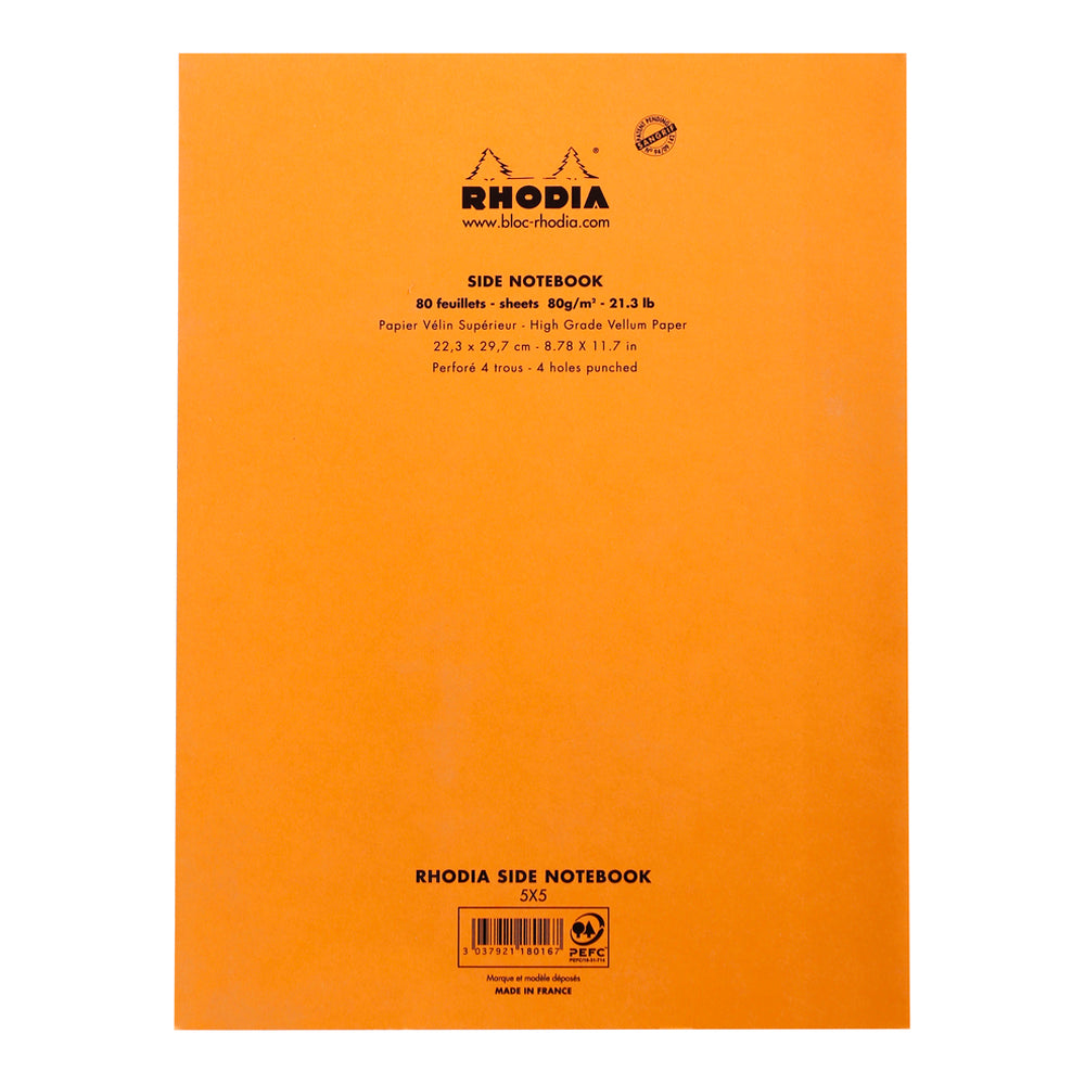Side Stapled Notepad With 4 Holes A4+ Grid Orange