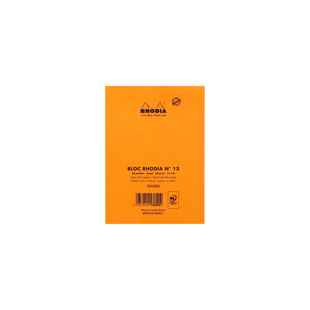 No. 13 Head Stapled Notepad A6 Lined Orange
