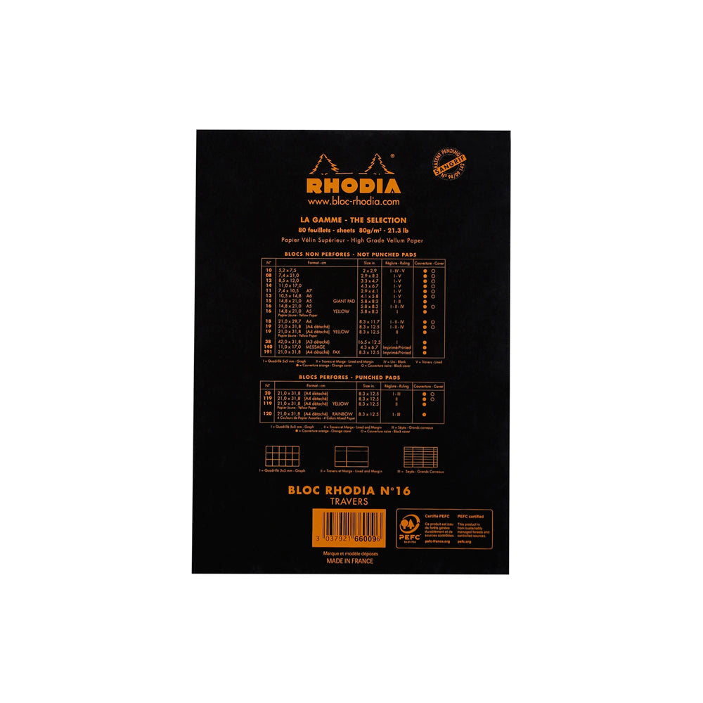 No. 16 Head Stapled Notepad A5 Lined with Margin Black