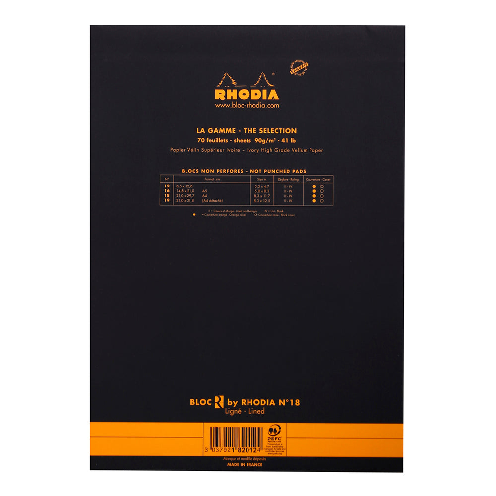 Premium R No. 18 Head Stapled Notepad A4 Lined Black