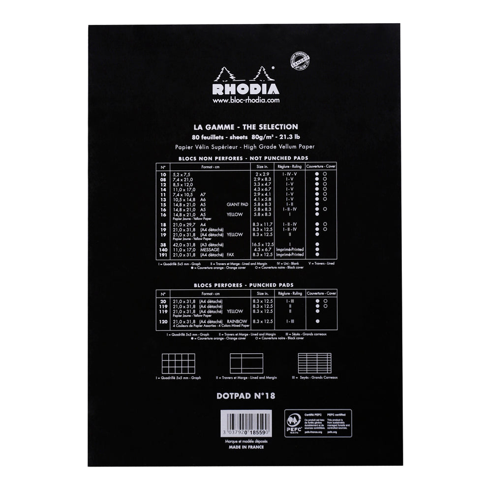 No. 18 Head Stapled Notepad A4 Dot Grid Black