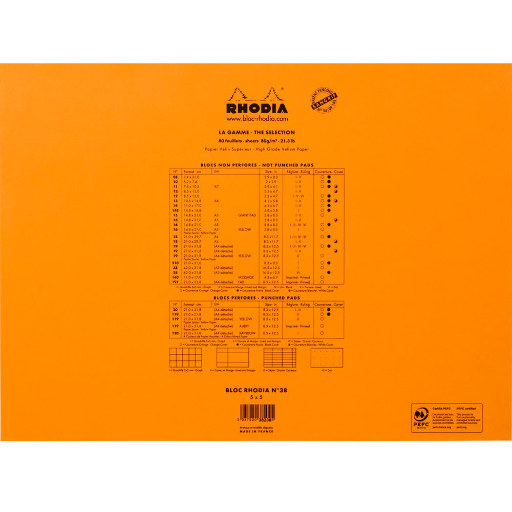 No. 38 Head Stapled Notepad A3+ Grid Orange